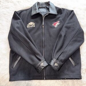 Vintage Black Roots x Arizona Coyotes wool and leather varsity jacket.